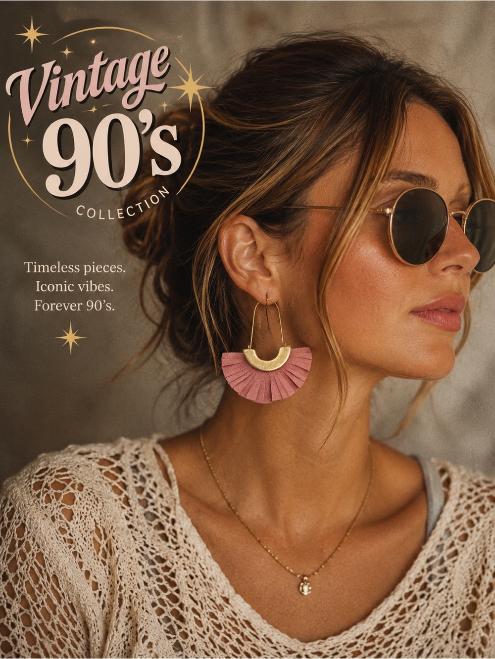 Vintage 90’s Pink Fringe Statement Earrings | Retro Boho Gold Dangle Earrings